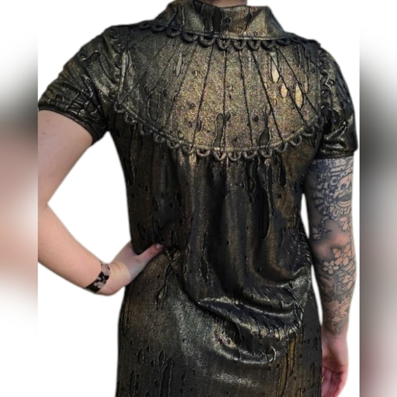 Vintage Wayne gold Metallic Mini Short  dress Textured Summer Dress Size XS - Picture 4 of 14